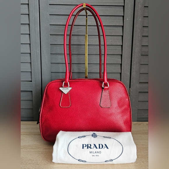 Authentic PRADA Red Bowler Shoulder Bag - Picture 10 of 12